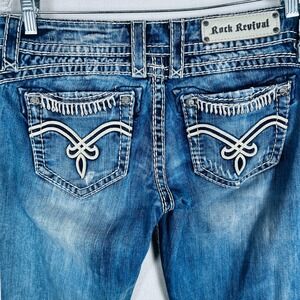 Rock Revival Becky Bootcut Jeans Women's Size 29 Embellished Pockets Medium Wash